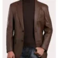 Two Button Leather Blazer Men’s Classic Brown